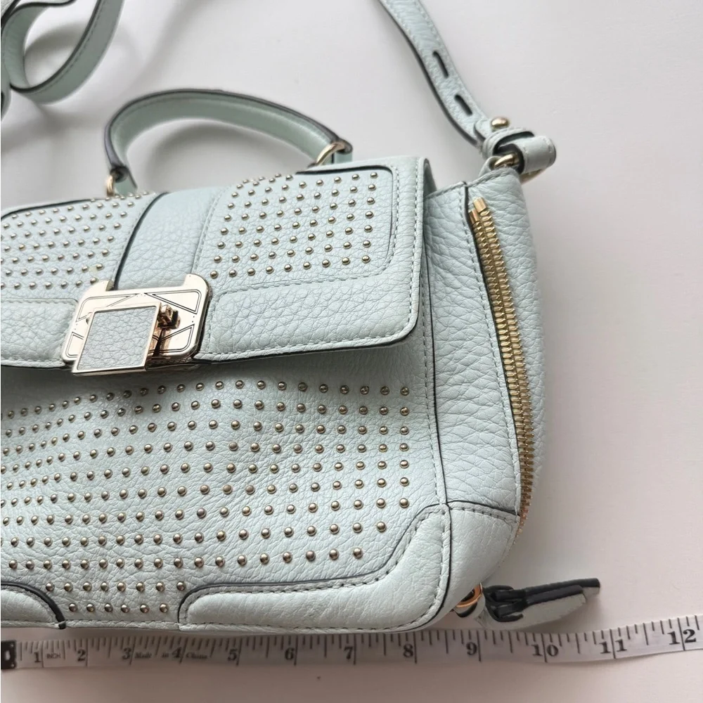 Rebecca Minkoff Studded Leather Crossbody Satchel Bag Mint Blue - Picture 12 of 13